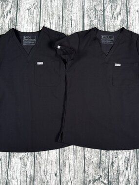Bundle(2) FIGS Catarina FW1000 Scrub Top Women XXS Black V-Neck